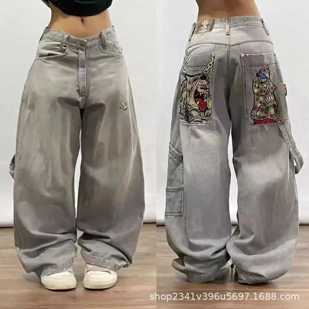 Streetwear New Fashion Oversized Print Baggy Jeans Y2K Harajuku Hip-hop Vintage Pop Gothic High Waist Wide-leg Pants Trousers
