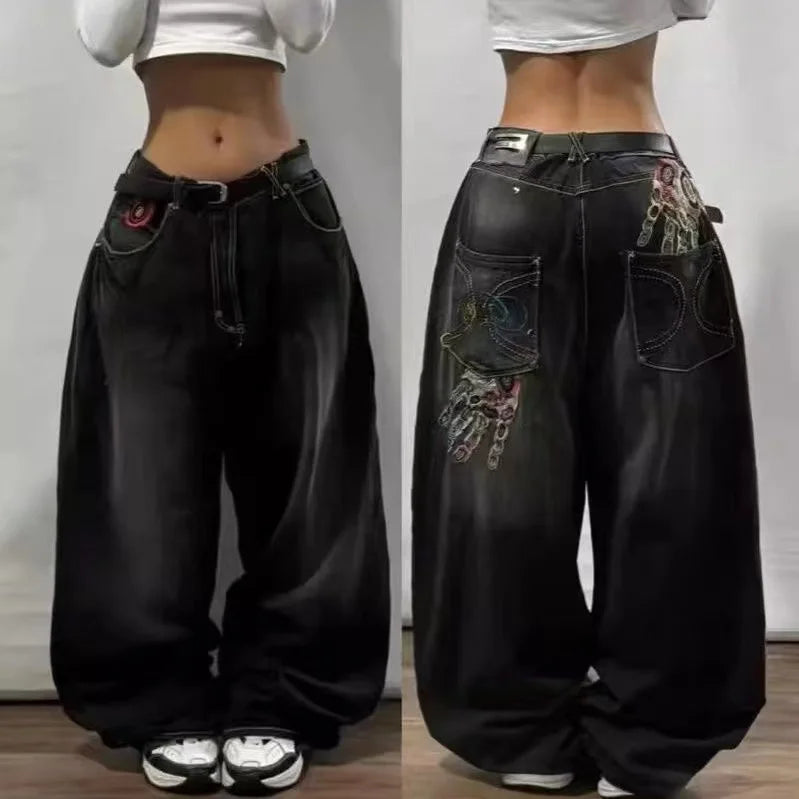 Streetwear New Fashion Oversized Print Baggy Jeans Y2K Harajuku Hip-hop Vintage Pop Gothic High Waist Wide-leg Pants Trousers