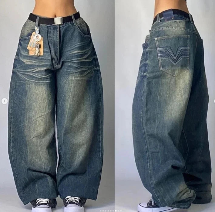 Streetwear New Fashion Oversized Print Baggy Jeans Y2K Harajuku Hip-hop Vintage Pop Gothic High Waist Wide-leg Pants Trousers
