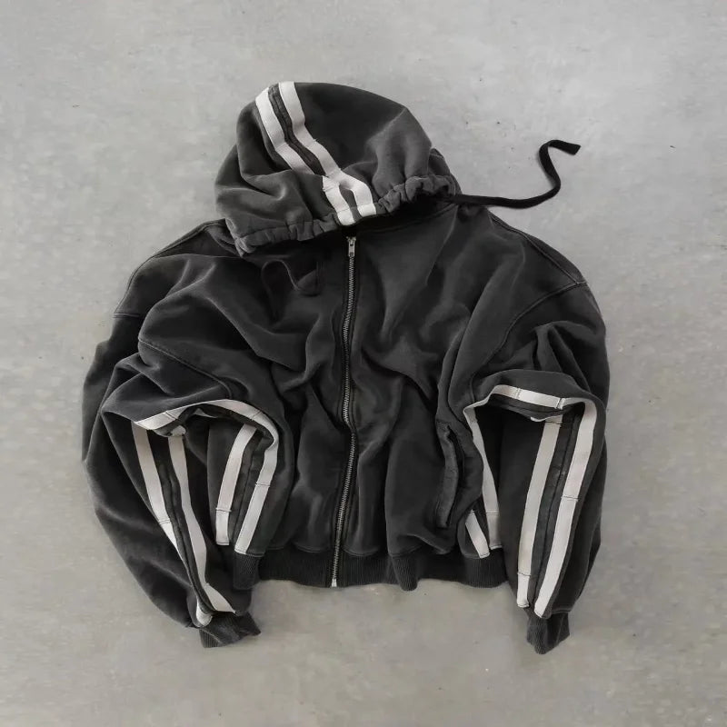 Y2k Zip Up Hoodies New Harajuku Hip Hop Long Sleeve Coats Loose Hooded Vintage Fashion Street Jacket Sweatshirt Men and Women