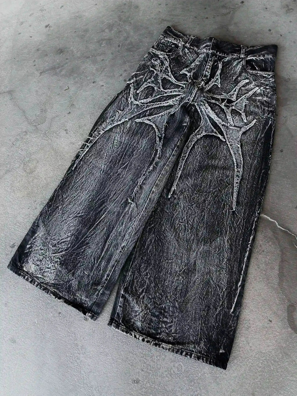 Y2K Retro Oversized Baggy Unisex Mopping Pants Phantom Jeans Men High Street Spider Embroidered Patch Hip Hop Streetwear Gothic