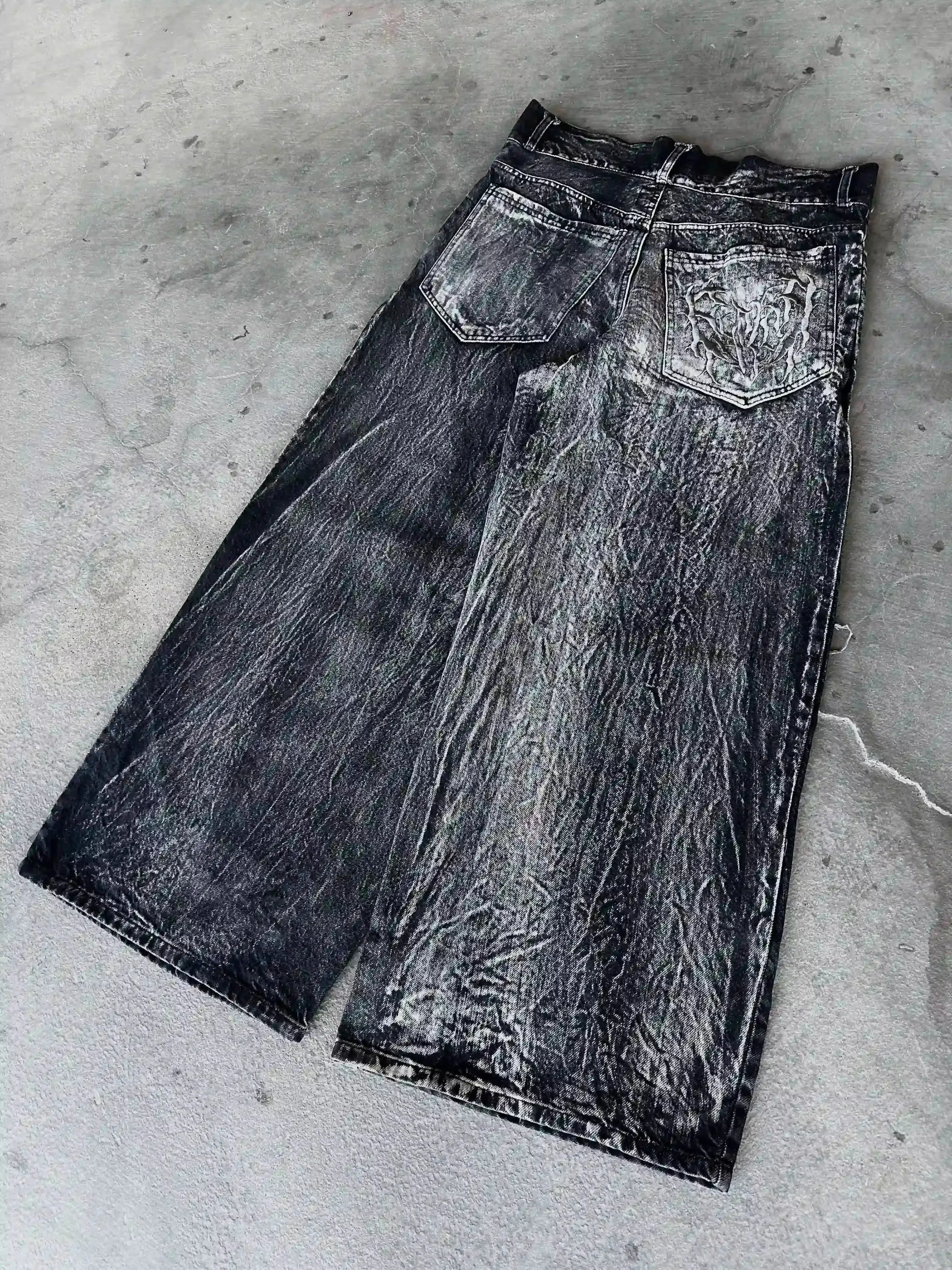 Y2K Retro Oversized Baggy Unisex Mopping Pants Phantom Jeans Men High Street Spider Embroidered Patch Hip Hop Streetwear Gothic