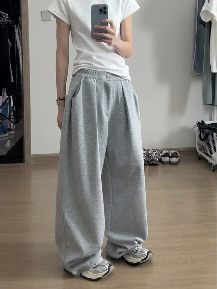 Vintage Baggy Sweatpants Women Autumn 2025 New  Korean Loose Wide Leg Pants Zipper Fly Casual Sports Pants Streetwear