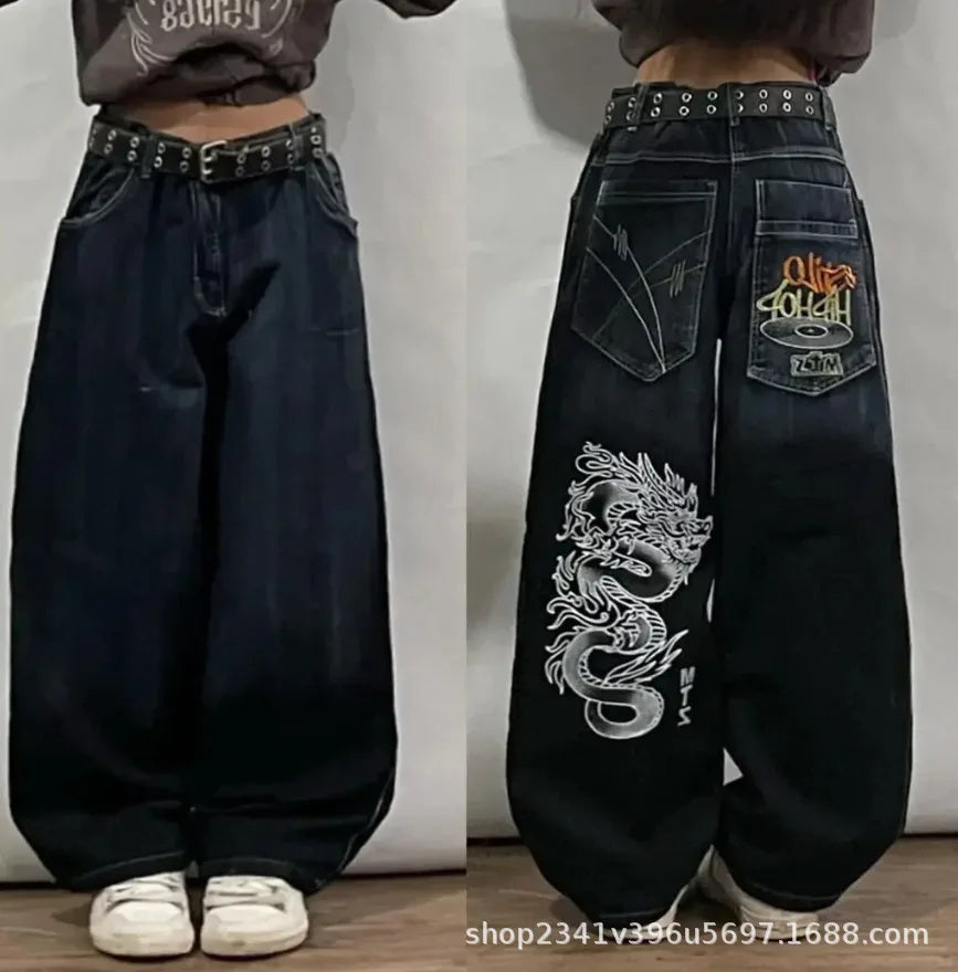 Streetwear New Fashion Oversized Print Baggy Jeans Y2K Harajuku Hip-hop Vintage Pop Gothic High Waist Wide-leg Pants Trousers