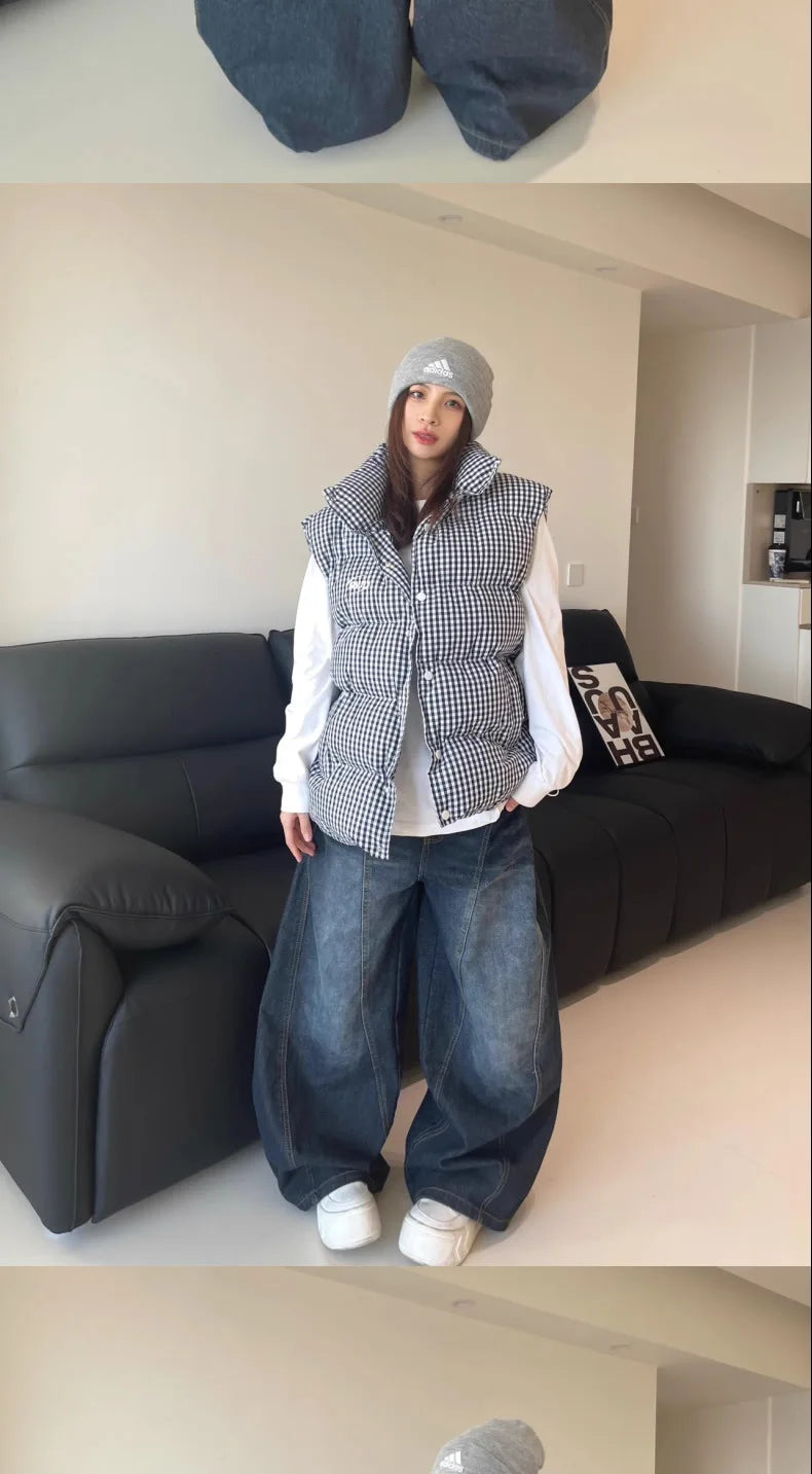 New Womens Jeans High Waist Vintage Design Hip Hop Straight Baggy Denim Pants Street Y2K American Style Wide Leg Denim Trouser