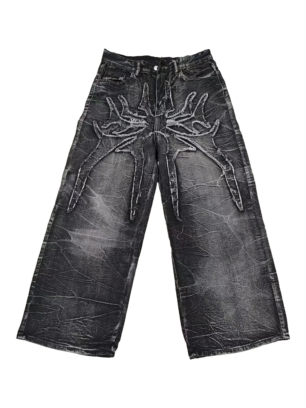 Y2K Retro Oversized Baggy Unisex Mopping Pants Phantom Jeans Men High Street Spider Embroidered Patch Hip Hop Streetwear Gothic
