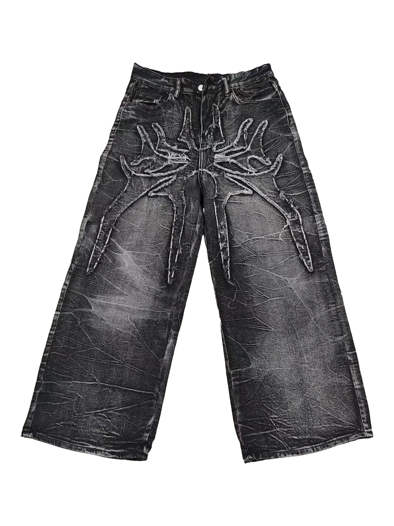 Y2K Retro Oversized Baggy Unisex Mopping Pants Phantom Jeans Men High Street Spider Embroidered Patch Hip Hop Streetwear Gothic