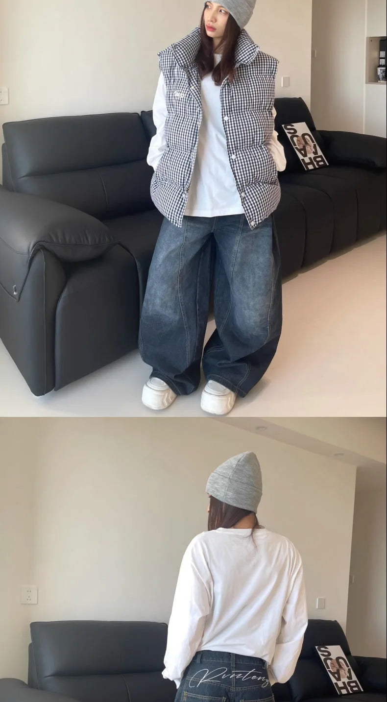 New Womens Jeans High Waist Vintage Design Hip Hop Straight Baggy Denim Pants Street Y2K American Style Wide Leg Denim Trouser