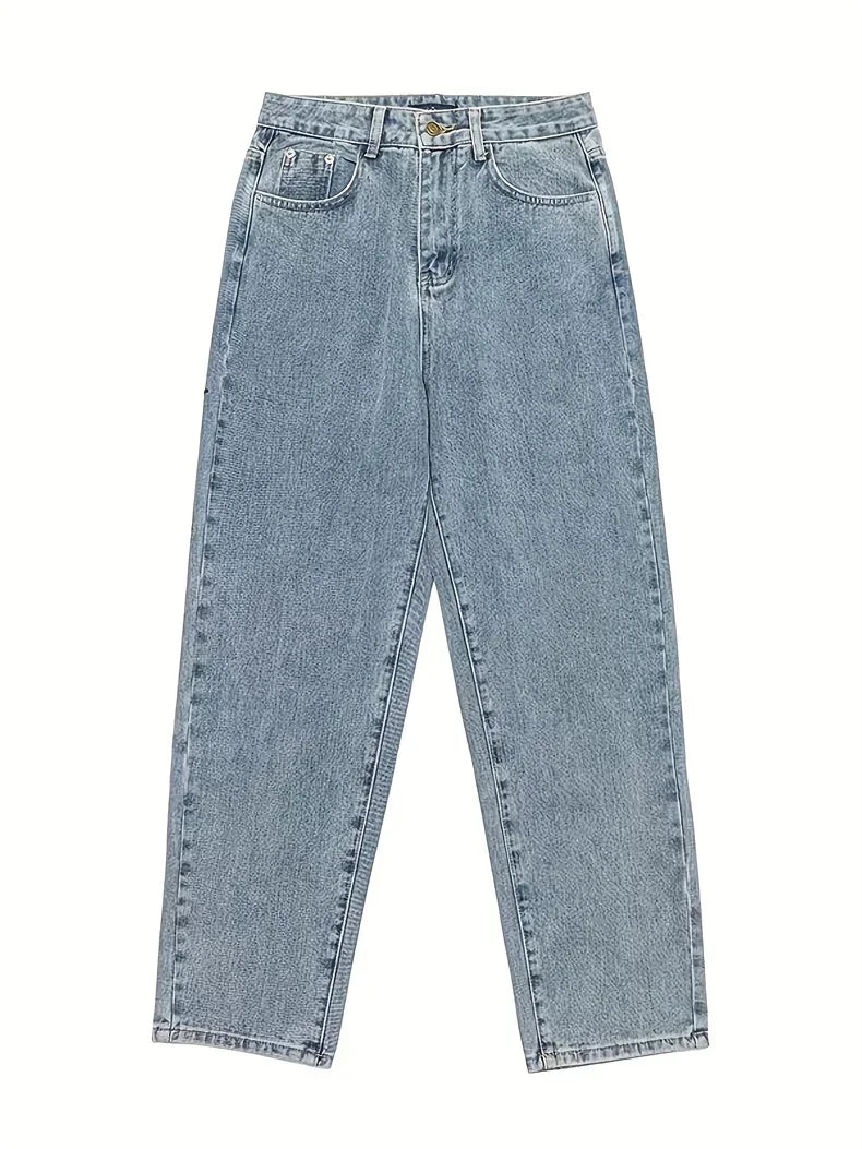 Hip Hop Harajuku Men Baggy Jeans Light Blue Straight Oversize Casual Wide Leg Denim Pants Streetwear Loose Korean Trousers