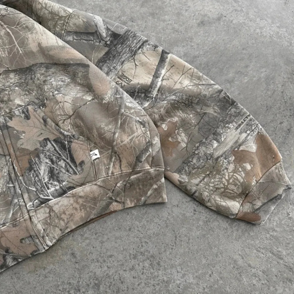 Hoodie Y2K Retro zip up Camouflage Pattern zipper Sweatshirt High Street Hip Hop Streetwear Oversized Unisex Camo Hoodie