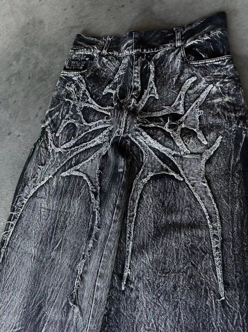 Y2K Retro Oversized Baggy Unisex Mopping Pants Phantom Jeans Men High Street Spider Embroidered Patch Hip Hop Streetwear Gothic