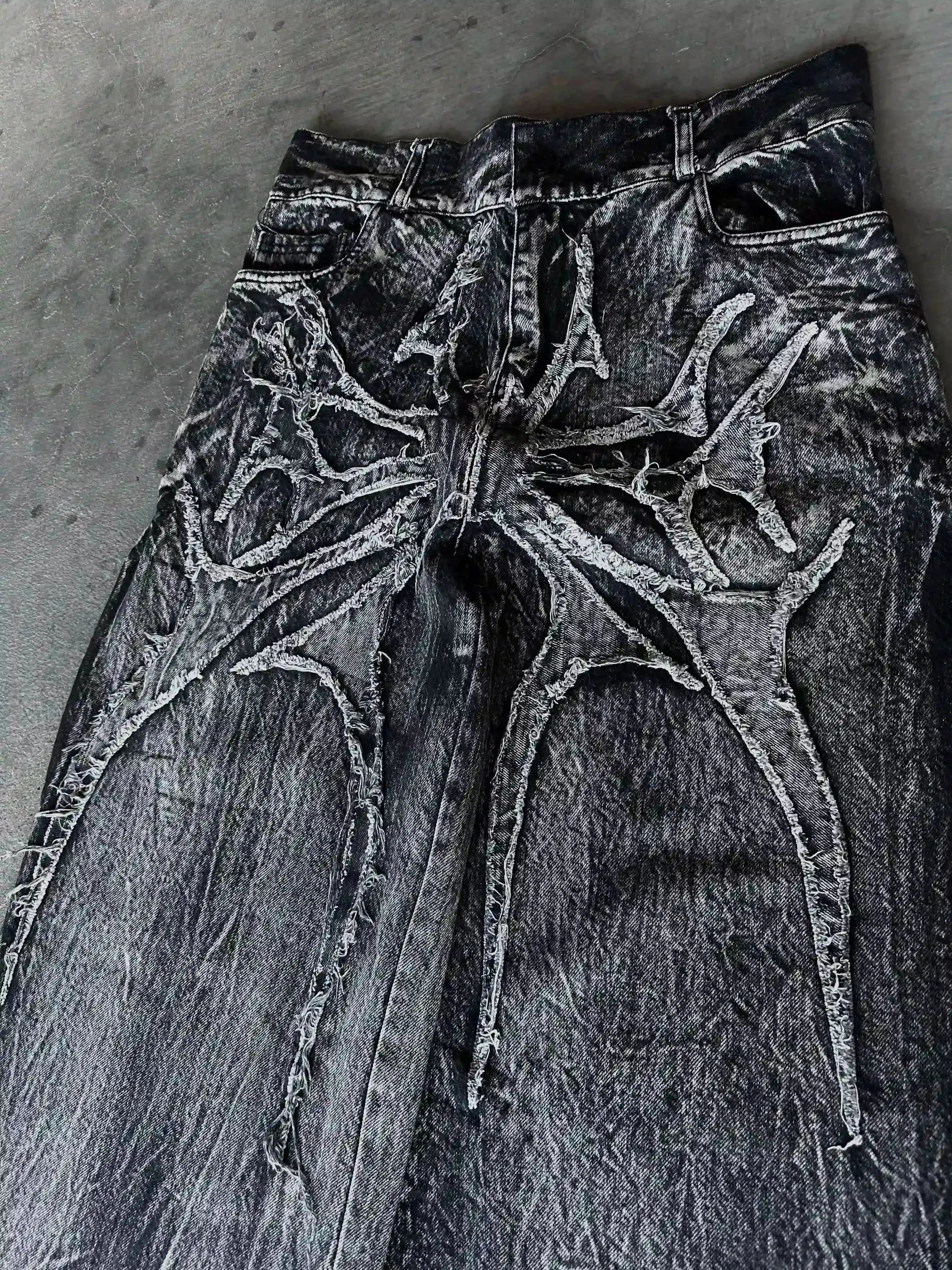 Y2K Retro Oversized Baggy Unisex Mopping Pants Phantom Jeans Men High Street Spider Embroidered Patch Hip Hop Streetwear Gothic