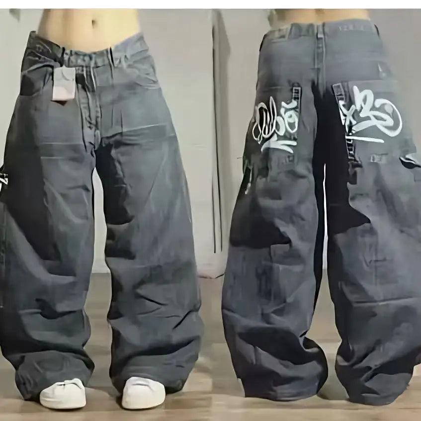 Streetwear New Fashion Oversized Print Baggy Jeans Y2K Harajuku Hip-hop Vintage Pop Gothic High Waist Wide-leg Pants Trousers