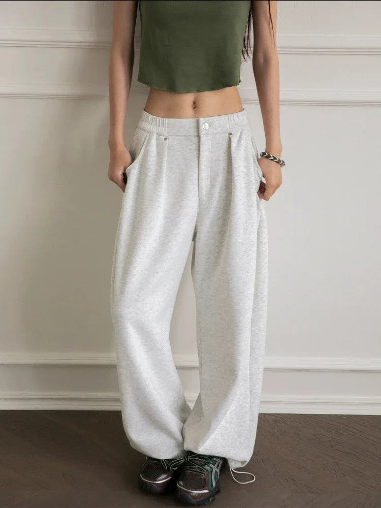Vintage Baggy Sweatpants Women Autumn 2025 New  Korean Loose Wide Leg Pants Zipper Fly Casual Sports Pants Streetwear