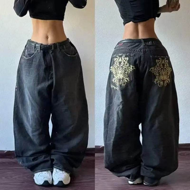 Streetwear New Fashion Oversized Print Baggy Jeans Y2K Harajuku Hip-hop Vintage Pop Gothic High Waist Wide-leg Pants Trousers