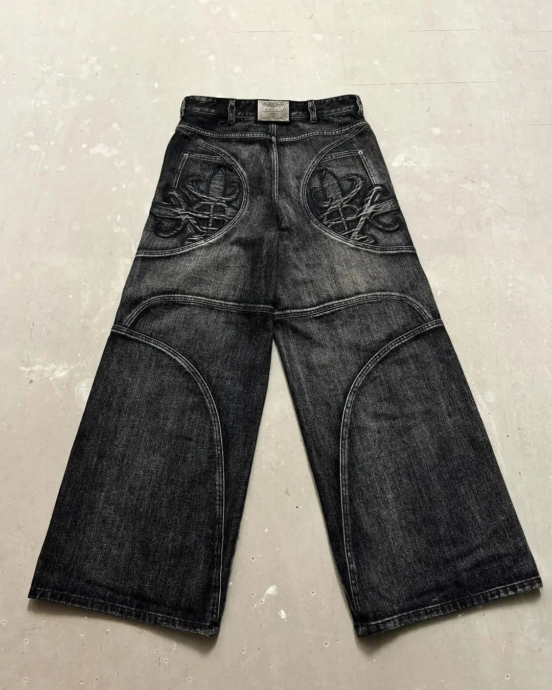 Streetwear Gothic Retro Baggy Fit Unisex Mopping Pants Y2K Phantom Jeans High Street Spider Embroidered Patch Hip Hop