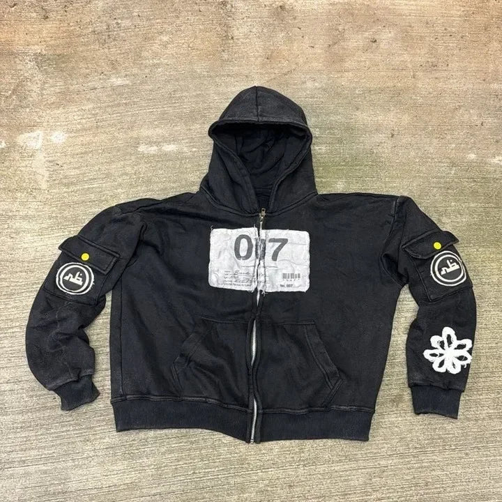 Y2k Zip Up Hoodies New Harajuku Hip Hop Long Sleeve Coats Loose Hooded Vintage Fashion Street Jacket Sweatshirt Men and Women