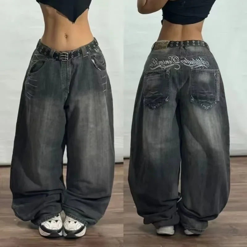 Streetwear New Fashion Oversized Print Baggy Jeans Y2K Harajuku Hip-hop Vintage Pop Gothic High Waist Wide-leg Pants Trousers