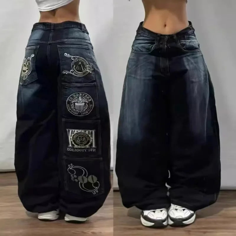 Streetwear New Fashion Oversized Print Baggy Jeans Y2K Harajuku Hip-hop Vintage Pop Gothic High Waist Wide-leg Pants Trousers