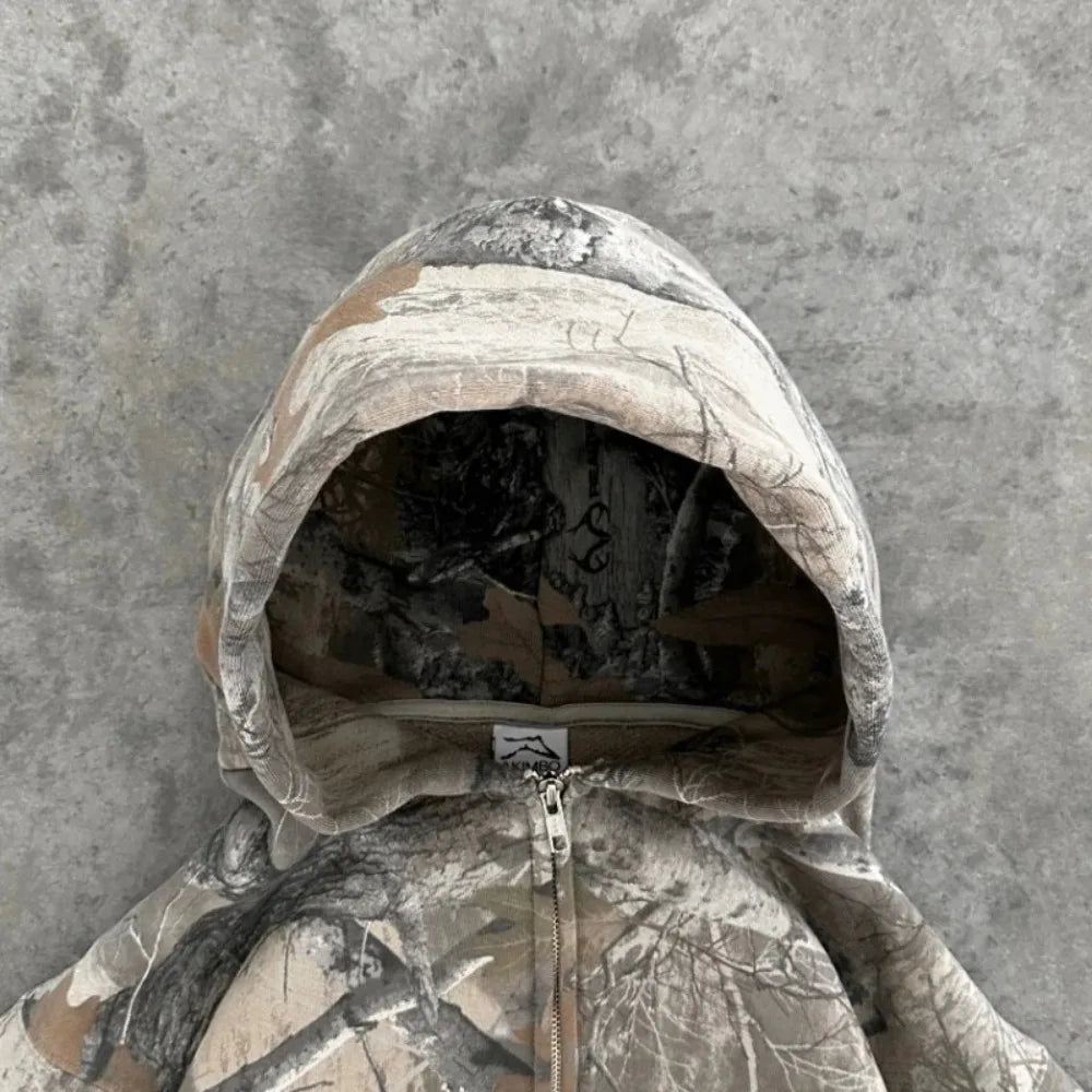 Hoodie Y2K Retro zip up Camouflage Pattern zipper Sweatshirt High Street Hip Hop Streetwear Oversized Unisex Camo Hoodie