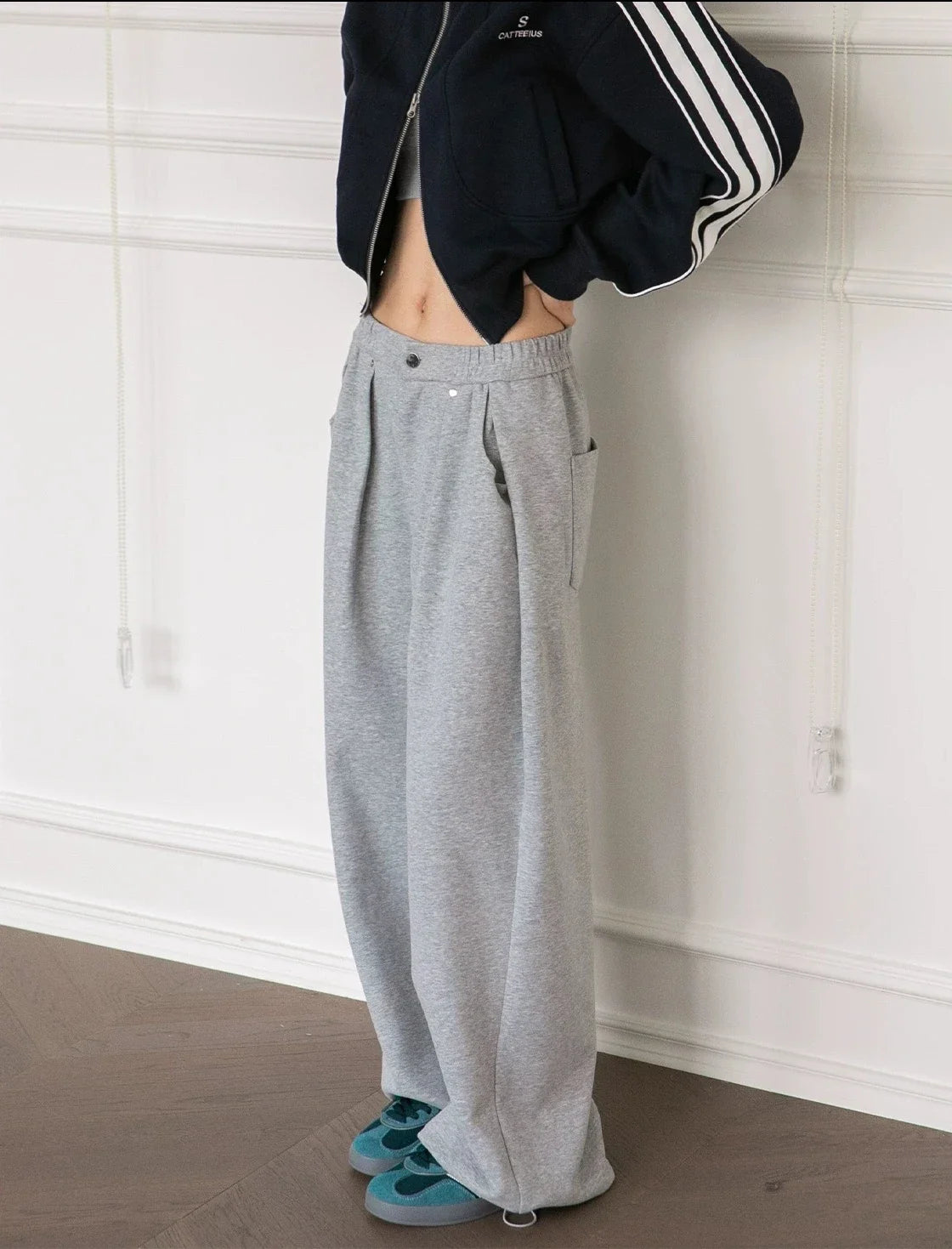 Vintage Baggy Sweatpants Women Autumn 2025 New  Korean Loose Wide Leg Pants Zipper Fly Casual Sports Pants Streetwear