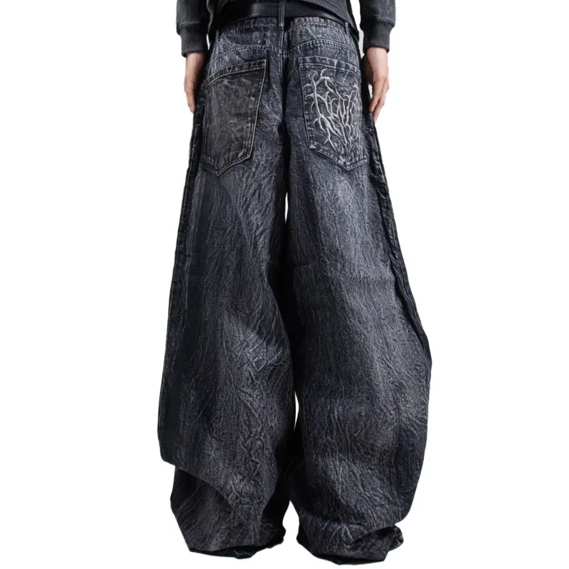 Y2K Retro Oversized Baggy Unisex Mopping Pants Phantom Jeans Men High Street Spider Embroidered Patch Hip Hop Streetwear Gothic