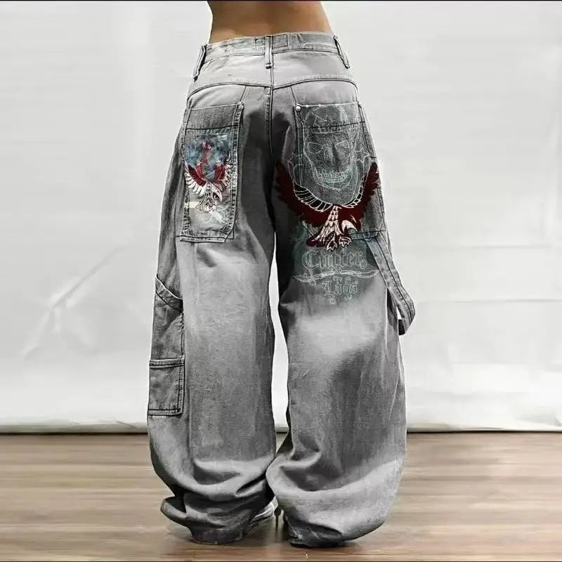 Streetwear New Fashion Oversized Print Baggy Jeans Y2K Harajuku Hip-hop Vintage Pop Gothic High Waist Wide-leg Pants Trousers