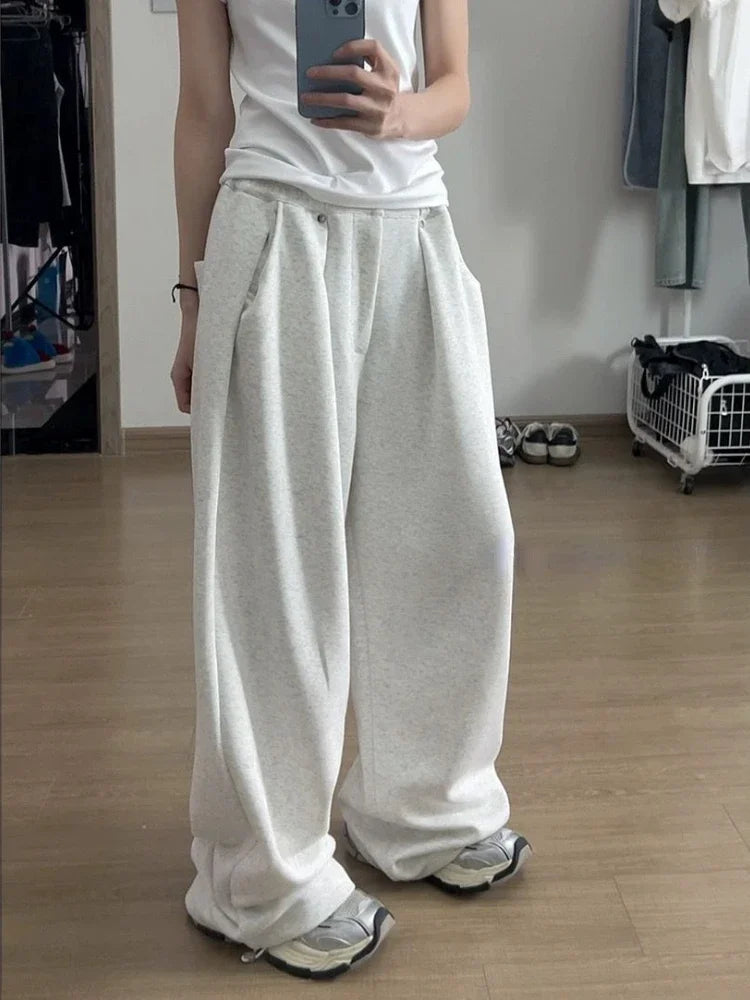 Vintage Baggy Sweatpants Women Autumn 2025 New  Korean Loose Wide Leg Pants Zipper Fly Casual Sports Pants Streetwear