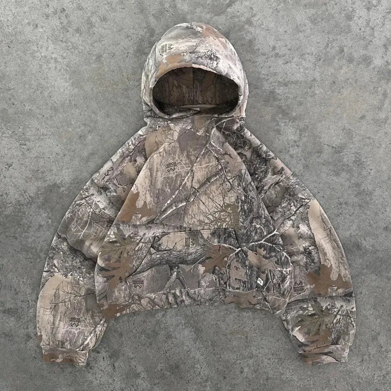 Hoodie Y2K Retro zip up Camouflage Pattern zipper Sweatshirt High Street Hip Hop Streetwear Oversized Unisex Camo Hoodie