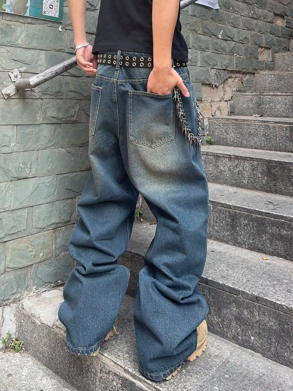 Vintage Men y2k Stretchy Baggy Denim Jeans For Men Fashion Casual pants Streetwear Denim Hip Hop Wide-Leg Straight Trousers