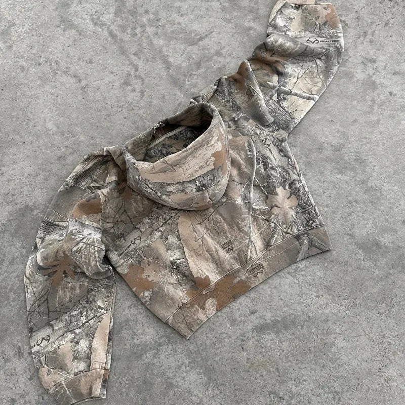 Hoodie Y2K Retro zip up Camouflage Pattern zipper Sweatshirt High Street Hip Hop Streetwear Oversized Unisex Camo Hoodie
