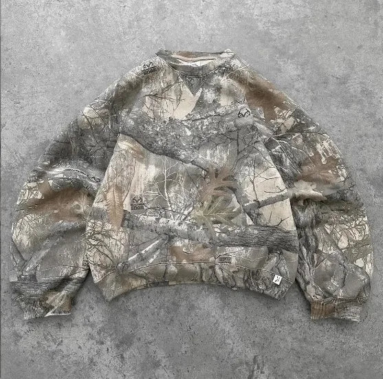 Hoodie Y2K Retro zip up Camouflage Pattern zipper Sweatshirt High Street Hip Hop Streetwear Oversized Unisex Camo Hoodie