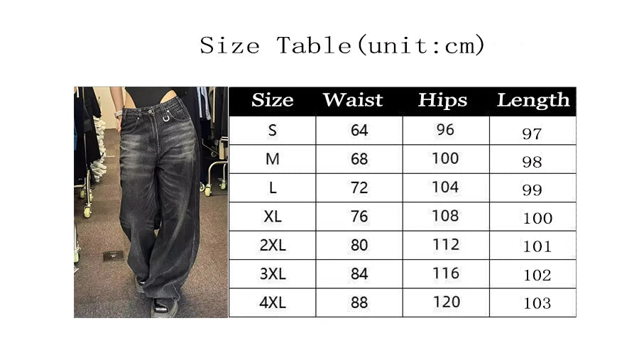 Casual Vintage Black Jeans Autumn Winter Wide Leg Pants Women Oversized High Waist Harajuku Trouser Y2K Baggy Denim Pant Hip Hop