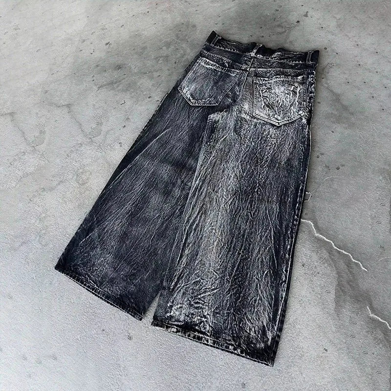 Y2K Retro Oversized Baggy Unisex Mopping Pants Phantom Jeans Men High Street Spider Embroidered Patch Hip Hop Streetwear Gothic